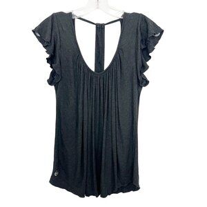 JJ Winks Sweet Dreams Gray Ribbed Flutter Sleeve Top Built-In Bra - Size Medium